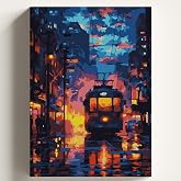Sayılarla Boyama Tuval Hobi Seti JAPON SOKAK Temalı Fır&ccedil;a ve Boya Dahil Set (&Ccedil;ıtalı) 40x50 CM Kendin Yap Sayılarla Tuval Boya