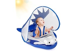 Beeoecm Baby Swimming Ring with Removable Sun Canopy and Adjustable Shoulder Straps, Inflatable Swimming Aid Water Toy for Ages 6-26 Months and Above
