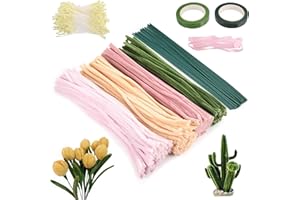 XUJINSONGG 400 Pezzi Tubi Pulitori per Pipe Fai da Te, Set per Fiori in Tubi Pulitori, Set per Creare Tulipani, Pipe Cleaners per Bouquet Fai da Te, Con Nastro Floreale, Filo, Stami, ecc.