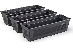 ‎PLASTARD Plastard Blumenkasten Milano 3er Set 100 cm lang Farbe Anthrazit mit Wasserspeicher und Wasserstandsanzeige Pflanzkasten für Garten und Balkon witterungsbeständig für Innen und Außen