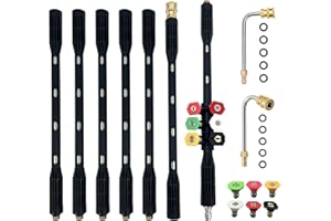 GRESONIC Bastille d'extension de lave-pression-9 Pack Gutter Nettoyage Outils Extension Baguette, Lance de remplacement de lave-linge électrique avec 5 embouts de buse, 1/4 "Connexion rapide, 4000PSI