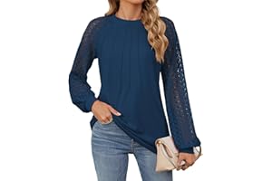DECORIE Blusas de Mujer Elegantes Camiseta Manga Larga con Encaje Camisa Mujer Top