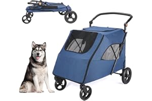 CAMPSOR Hundewagen Große Hunde,doppelte Kapazität für Hunde, Buggy für Hunde Kinderwagen Hunde Faltbar Klappbar 4 Rädern Hundewagen (P04CX-Marineblau)
