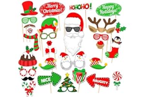BluVast Weihnachten Fotorequisiten,Photo Booth Requisiten,Foto Accessoires Weihnachten 32 GRAF, Weihnachten Winter Urlaub Party Lieferung Neues Jahr Party Dekorationen