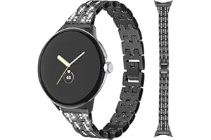 Miimall Metall Armband Kompatibel mit Google Pixel Watch 2/1 Armbänder, Glitzer Bling Strass Diamant Damen Metall Ersatz Band für Google Pixel Watch 2 2023/ Pixel Watch 2022-Schwarz