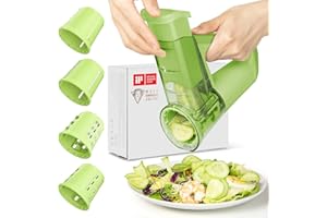 EASCANDY Affettatrice elettrica per verdure – Cutter salad senza fili, 4 lame intercambiabili (affettatura, grattugiatura, raschiatura del cibo), grattugia rotativa a una mano, ricaricabile Tipo-C, Verde