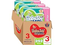 Babyjoy Compressed Diamond Pad, Size 3, Medium, 6-12 Kg, Giant Box, 252 Diapers