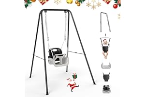 OVSHNRR 4 in 1 Toddler Swing Set, Kids Swing with Folding Metal Frame Stand, Safety Belt, for Baby In & Outdoor, Garden Playground Set, Swing Sets for backyard (Black)