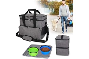 Teamoy Reisetasche für Hundeausrüstung, Hundetasche für die Mitnahme von Tiernahrung, Leckereien, Spielzeug und andere wichtige Dinge, ideal für Reisen, Camping oder Tagesausflüge (Groß, grau)