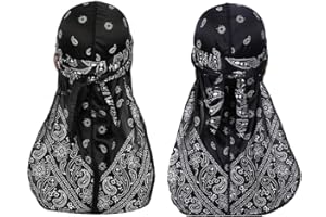 DINPREY Bandana Doo en soie pour homme et femme avec longue queue et sangles larges pour 360 vagues