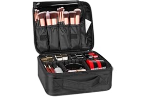 FORRICA Kosmetyczka damska przenośna kosmetyczka damska podróżna kosmetyczka kosmetyczka kosmetyczka organizer na pędzle do makijażu regulowana przegroda, Czarny, L, Etui kosmetyczne