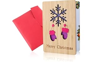 EKKONG Cartes De Noël, Merry Christmas Carte, Cartes De Noël En Bois, Vraies Cartes Artisanales En Bambou Et Bois Avec Enveloppes, Motifs Colorés Et De Noël, Cadeaux De Noël Pour Parents Et Amis