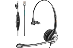 Wantek Telefon Headset RJ9 Mono mit Noise Cancelling Mikrofon Lautstärkeregler, Call Center Kopfhörer für Festnetztelefone Kompatibel mit Plantronics Avaya Polycom Zultys Toshiba NEC Aastra