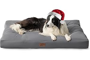 Bedsure Panier Chien Grand Taille Imperméable - Coussin Chien de Tissu Oxford, Tapis Idéal pour Chien L, Matelas Lit Chien Lavable, Gris, 91x68x10cm