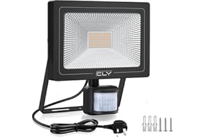 CLV 35W Plug in Security Lights with Motion Sensor, Upgrade 30W Led floodlight with UK Plug, 3000 Lumens IP66 Waterproof PIR Lights Outdoor for Garden, Forecourt, Garage,Pathway, 2700K Warm White