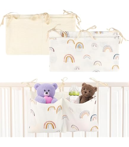 2 Tasche Organizer Per Lettino - Portaoggetti Pratico Per Pannolini, Vestiti E Giocattoli (Set Da 2 Con Stampa Animali)