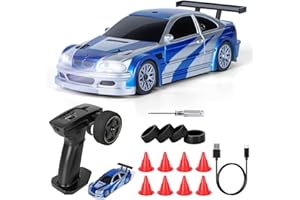 JONRRYIN RC Auto Drift 1:43, Macchina Telecomandata Drift, Mini Drift Car, Micro Macchina Telecomandata con Luce LED, 15km/h, Auto Giocattolo per Bambini di 14 Anni (Blu - Standard)