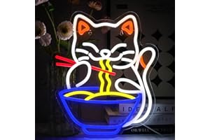 OYCGZV Panneau lumineux néon en forme de chat ramen coloré pour décoration murale, nouilles, panneau LED USB pour restaurant, maison, bar, cuisine, salle à manger, vitrine de magasin, cadeau pour amis