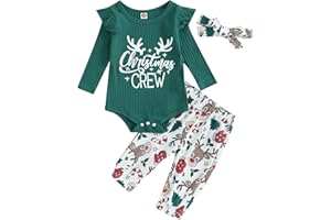 Saeevima Kleinkind Baby Mädchen Kleidung Set Einfarbig Langarm Pullover Body Strampler Top Rüschen Elastische Taille Blumen Lange Hosen Stretch Stirnband Mädchen Bekleidungsset