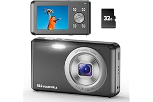 JCKKCFUG Digitalkamera,HD 1080P Fotokamera Kompaktkamera mit 32GB Karte, 48MP Fotoapparat 2,4 '' LCD 16X Digital Zoom Digital Kamera für Teenager, Anfänger(Schwarz)
