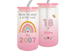 ZYPHORIA 18 Year Old Girl Gift 18th Birthday Gifts for Girls 2025,18th Birthday Cups With Straw and Lid for Girls Ideas,Happy 18 Birthday Decorations for Girl,2007 Fashion Presents for Her,Sister,Friend-1PACK