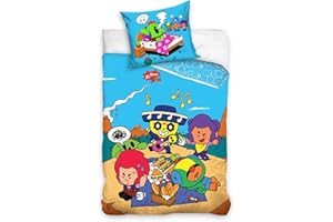 Familando Brawl Stars - Biancheria da letto per bambini, 135 x 200 cm, 80 x 80 cm, in 100% cotone con chiusura lampo, qualità linone, motivo EL Primo blu