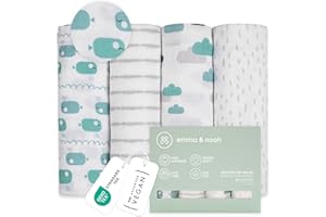 ‎EMMA & NOAH emma & noah Baby Spucktücher, 70x70 cm, Kuschelig Weich, 3er und 4er Sets, 100% Bio-Baumwolle, Langlebig & Extra Saugfähig, Unisex Design für Jungen und Mädchen (Wal Blau)