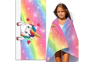‎FEELJAM FEELJAM Strandtuch Einhorn 70 x 140 cm Kinder Badetuch Schnelltrocknendes, Mädchen Duschtuch Damen Strandhandtücher - Regenbogen Einhorn