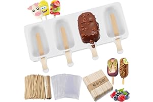 Uhat Ice-Cream Silicone Bar Mould Maker Frozen Dessert Chocolate Cake Popsicle Tray Ice Lolly Moulds + 50 Reusable Bamboo Sticks (Small, Silicone)