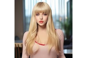 BERRYLION Light Blonde Wig With Bangs For Girls|Long Straight Colored Wigs for Women|(26" Light Blonde)