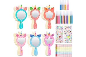 DAOUZL Miroir Licornes en Bois, 40 Pièces Kits Bricolage Licornes en Bois, Licorne en Bois Loisir Créatif, Miroir de Princesse en Bois, Bricolage Miroir en Bois pour Cadeau Fête Anniversaire