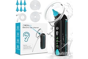 ‎I THERAU iTHERAU Ohrenschmalz Entferner, Elektrisches Ohrenreiniger mit 4 Druckmodi, Wiederaufladbar Ohrreiniger für Erwachsene Kinder, IPX7 Wasserdicht, Auto Entleerung, Ohren Reinigung mit 6 Spitzen