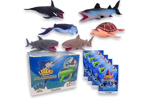 #sbabam Funny Box Legend of Animals Sea Predators, Animaux Jouets pour Enfants, Jeux pour Enfants, Figurines Souples Extensibles, 4 Pièces