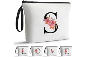 A-Z BAG Personalisierte Kosmetiktasche Damen –Geschenke für Frauen,Kulturtasche mit Initialen,Schminktasche Reise Make-up Tasche,S