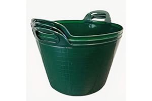 Spectraplast® 42 L Flexi Tub Set - Robust Multi-Purpose Storage Tub in Assorted & Single Color - Handy Builders Buckets Heavy Duty, Ideal for Home, Garden, Animal Feed, Green, Pack of 3
