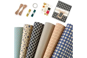 HOINYA Gift Wrapping Paper - Birthday Wrapping Paper Set Included 6 Pack Recyclable Kraft Gift Wrap Sheets with Sticker, Ribbon - Present Gift Wrap for Birthdays, DIY, Party or Wedding, Any Occasion