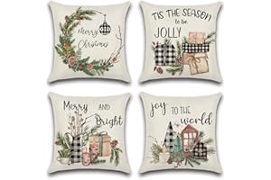 JOTOM Lot de 4 housses de coussin de Noël imperméables - 45 x 45 cm - Pour canapé, chambre, extérieur, balcon, terrasse, patio, jardin, extérieur (noir et blanc à carreaux)