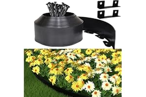 BNREDA Bordura Giardino Plastica, Recinzione Giardino Esterno 10cmx20m, Include 60 punte di ancoraggio e 2 connettori, con un paio di guanti, Recinzione Decorativa per Giardino (Nero, 10cmx20m)