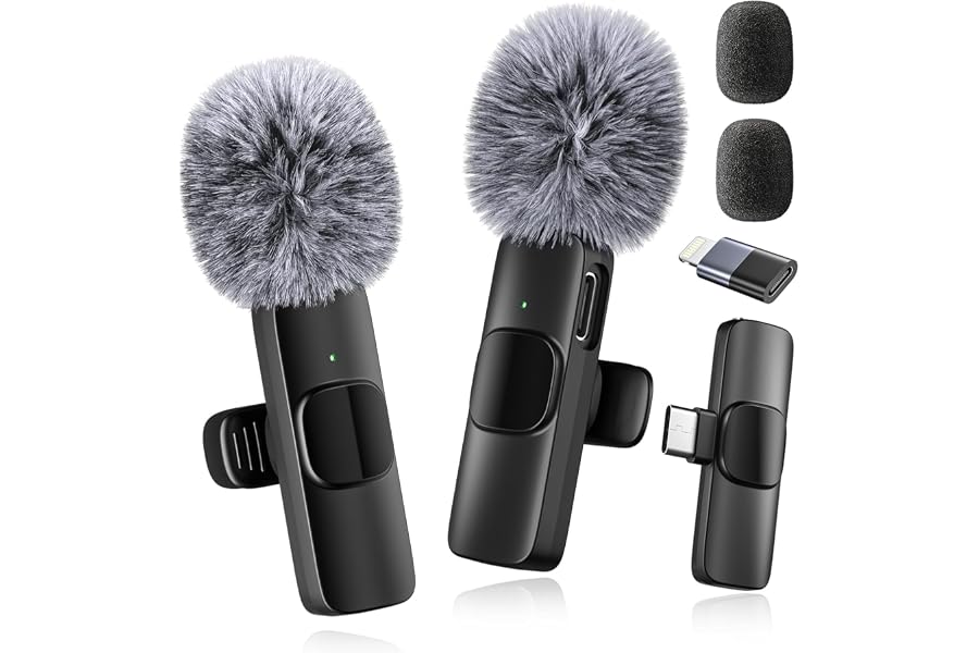 voijump Mini Mic Pro - Micrófono inalámbrico para iPhone, iPad y Android (Paquete de 2) - Micrófono de Solapa con USB-C para 