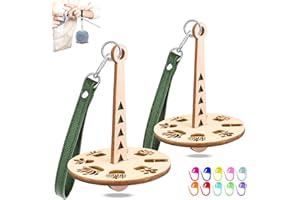 Lanpeeking 2 Stück Handgelenk Garnhalter aus Holz, Tragbarer 360° Drehung Garnständer mit Handgelenkschlaufe, Verhindert Garnverwirrungen, Geschenk für Strickliebhaber (Grün) + 10 Maschenmarkierer