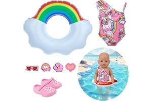 Toclsixz Set de natación para muñecas New Born Baby de 43 cm, 7 piezas de accesorios para muñecas con traje de baño, flotador, zapatos y 4 flores de zapatos, ropa para muñecas, accesorios divertidos
