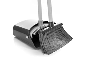 ‎BIGDEAN BigDean Kehrschaufel Set mit Besen in Grau – Kehrgarnitur für effektive Bodenreinigung – Besen mit Stiel 90 Grad drehbar