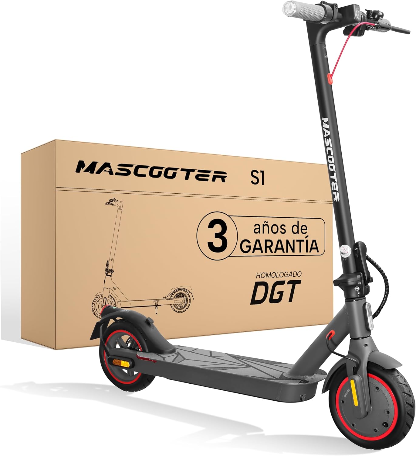 MASCOOTER Patinete Eléctrico Adultos Homologado DGT - Intermitentes & Regeneración de Batería al Frenar - 300W-600W MAX, 20km Autonomía - Frenos Eléctricos y de Disco AER - App Móvil