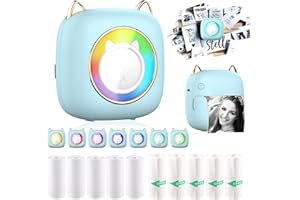 QYCHHJ Mini Pocket Printer, Portable Thermal Printer with LED,10 Rolls Printing Paper for Android or iOS APP, Bluetooth Inkless Printer Gift for Kids, Friends, Used in Home, Office, Study, Work List Printing