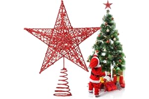 HONGECB Estrella para Árbol de Navidad Roja | Adorno con Diseño 3D Hueco y Purpurina | Decoración Universal para Copa de Árbol | Se Adapta a Todos los Tamaños | 23x20 cm, Rojo