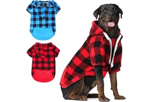 SBAYOOL Modisch Kapuzenpullis für Hunde, Französische Bulldogge Kleidung, 2 Stück Karomuster Hundebekleidung Mit Reißverschlusstasche, Rot Und Blau Hunde Hoodie for Große and Mittlere Hunde 4XL