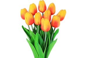 Veryhome 10 unids Tulipanes Artificiales Tulipanes Flores Reales Falsas para la decoración de la Boda del Partido del Hotel en casa, Naranja