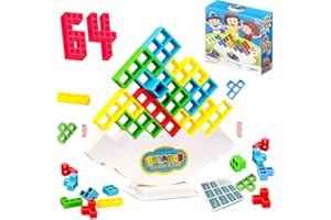 CHANCCI 64 pièces Tower,Tetra Tower,Swing Stack High,Jouet d'équilibre pour Enfant Swing Stack High,Jouet d'Empilage Éducatif Interactifs Cadeau Anniversaire Noël Adulte Garcon Fille 3+ Ans