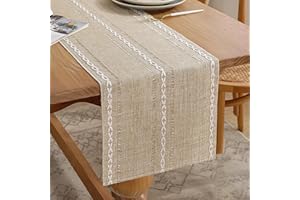 MIUYUNYA Boho Creme Landhausstil Tischläufer 33x160 cm Beige Gelb Makramee Häkelspitze Mesh Tisch Läufer Modern Outdoor Klein Tischdecke Dekoration für Küche Bauernhaus Böhmische Hochzeit Dekor