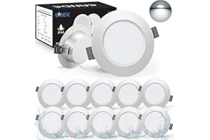 Eande Lot de 10 Spot LED Encastrable Extra Plat Blanc Froid 6500K,IP44 5W 450LM 220V Spot Salle de Bain Pour Cuisine Chambre Salon, Extra Slim 25mm, Ø98mm,Trou 75-85mm, Rond Argent